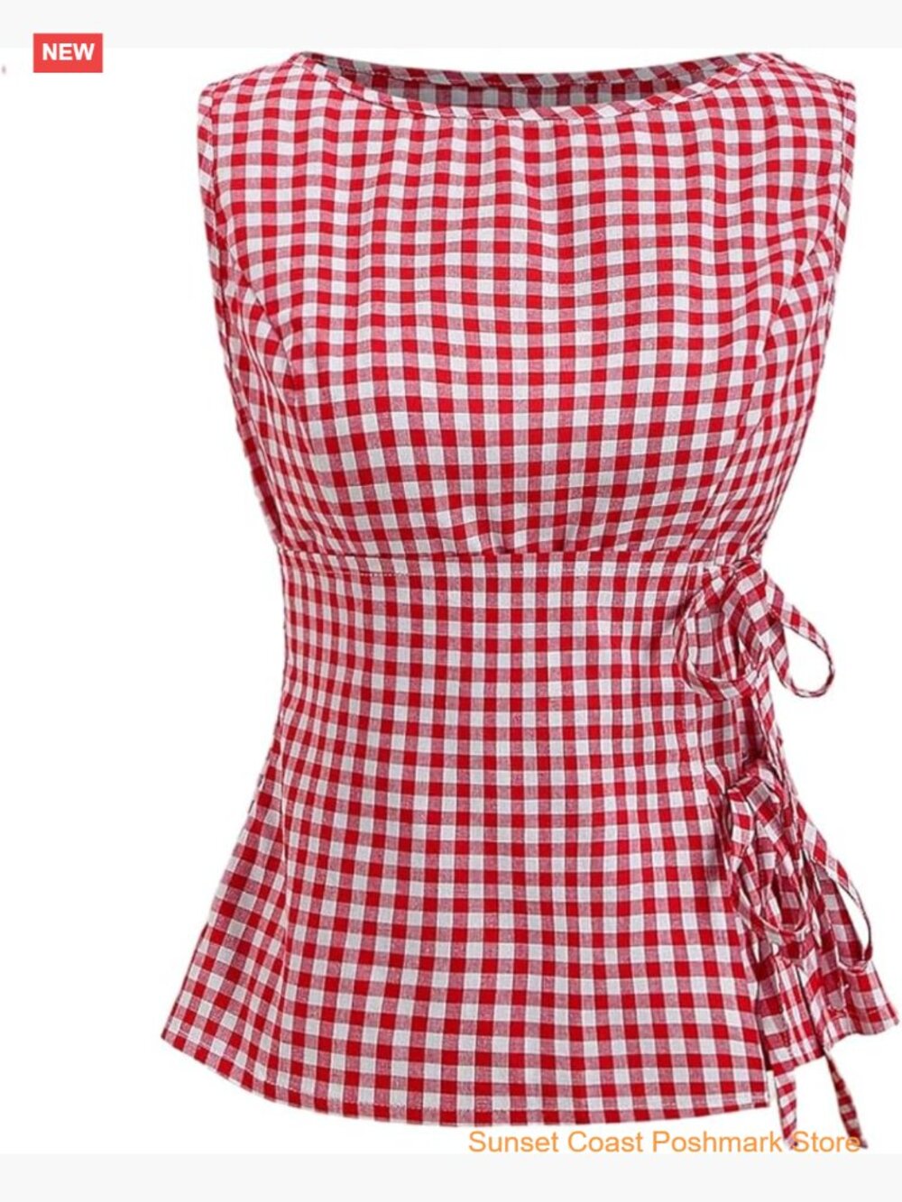 Sleeveless Gingham Blouse Crew Neck Bow Tie Side Y2K Plaid Top Cute Coquette Top